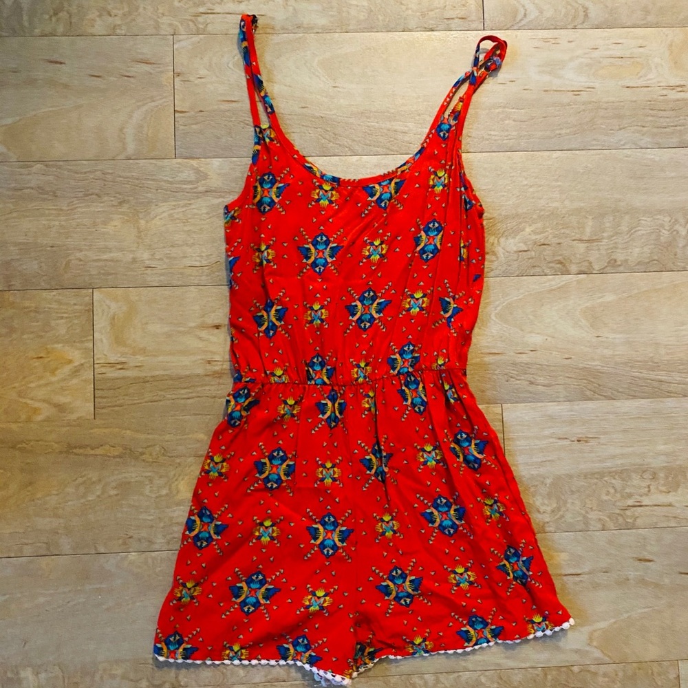 Bright Red Printed Sleeveless Romper
